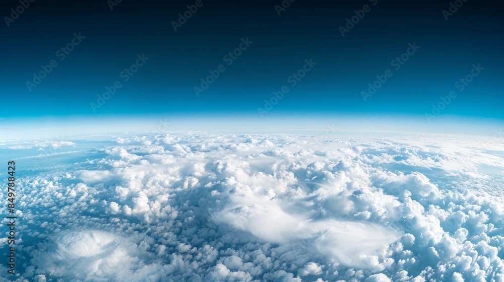 Serene View Above the Clouds with Endless Blue Sky and Horizon Line Serene View Above the Clouds with Endless Blue Sky and Horizon Line