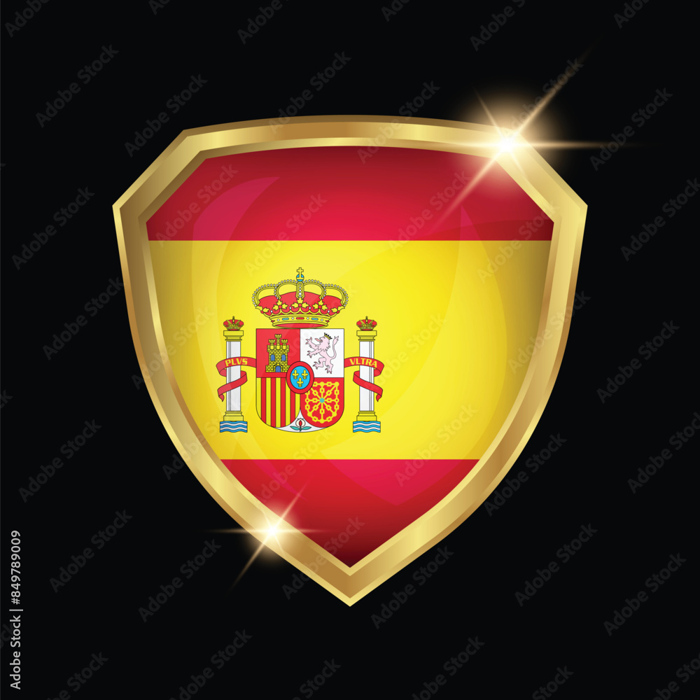 Obraz premium Spain Flag Golden Shield Logo