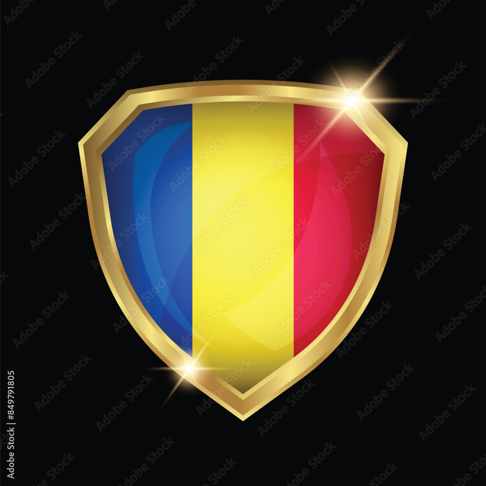 Romania Flag Golden Shield Logo Romania Flag Golden Shield Logo