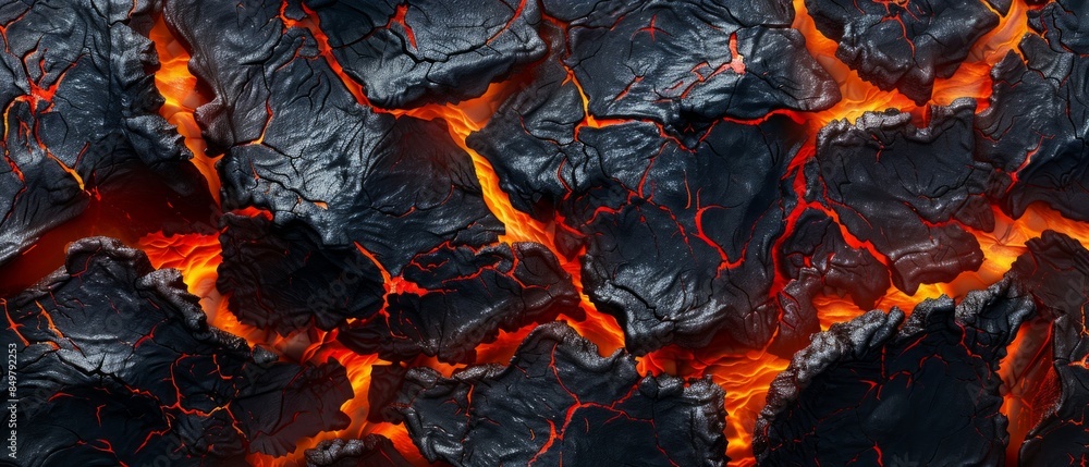 Lava texture background. Hot glowing lava closeup background, black orange heat design, top view. Abstract background of extinct lava with red gaps. Lava texture background. Hot glowing lava closeup background, black orange heat design, top view. Abstract background of extinct lava with red gaps.