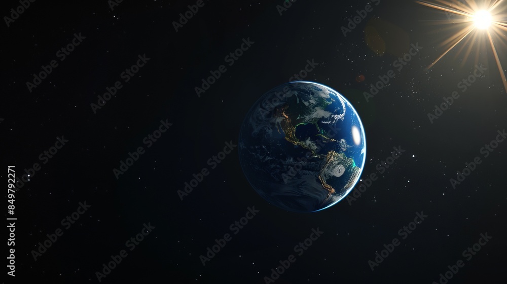 A close up of the Earth with the sun shining on it A close up of the Earth with the sun shining on it
