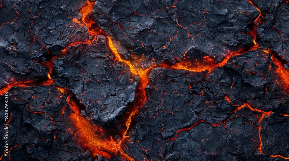 Lava texture background. Hot glowing lava closeup background, black orange heat design, top view. Abstract background of extinct lava with red gaps. Lava texture background. Hot glowing lava closeup background, black orange heat design, top view. Abstract background of extinct lava with red gaps.
