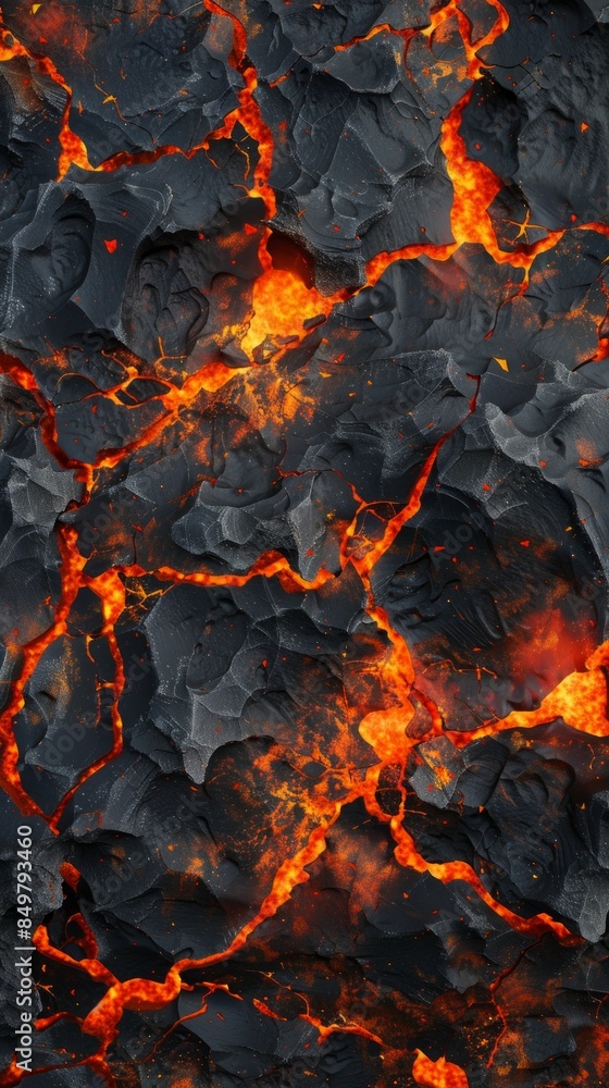 Lava texture background. Hot glowing lava closeup background, black orange heat design, top view. Abstract background of extinct lava with red gaps. Lava texture background. Hot glowing lava closeup background, black orange heat design, top view. Abstract background of extinct lava with red gaps.