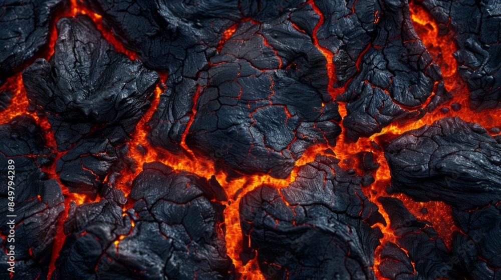 Lava texture background. Hot glowing lava closeup background, black orange heat design, top view. Abstract background of extinct lava with red gaps. Lava texture background. Hot glowing lava closeup background, black orange heat design, top view. Abstract background of extinct lava with red gaps.