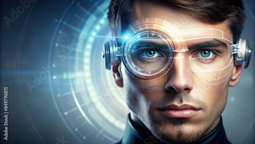 Futuristic transhuman with bionic eyesight and augmented reality capabilities, transhuman, futuristic photo
