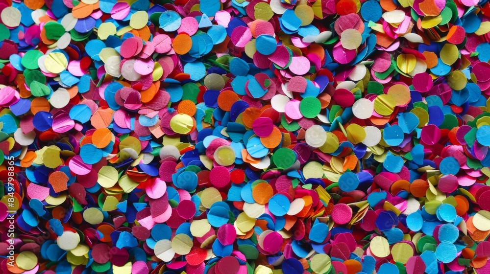 A full frame of colorful confetti creating a vibrant, festive background A full frame of colorful confetti creating a vibrant, festive background