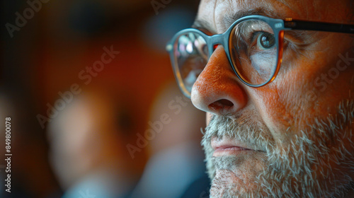 Close-Up of a Man with Glasses and Beard in a Thoughtful Expression