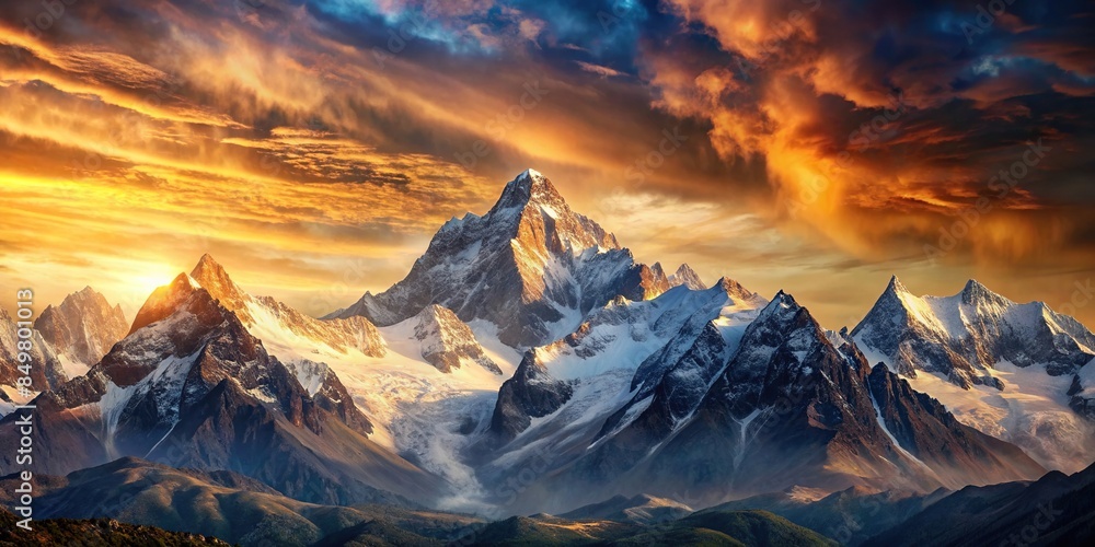 Background of majestic mountains towering overhead, creating a sense of awe and wonder, mountains, majestic, background