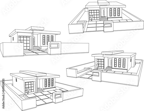 Vector illustration sketch of a simple modern minimalist residential house design