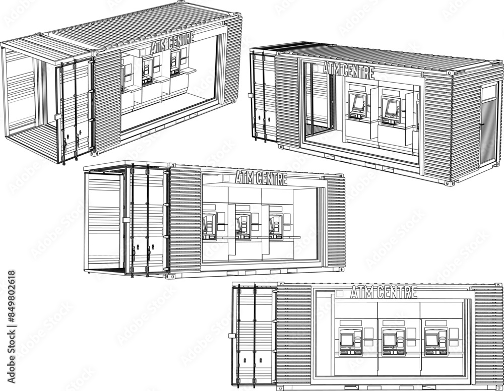 Vector illustration sketch of ATM center booth design for taking cash Vector illustration sketch of ATM center booth design for taking cash