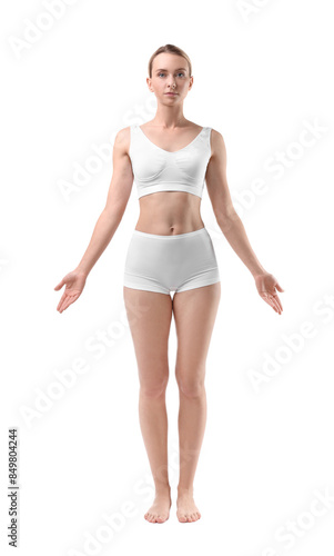 Full length portrait of sporty woman on white background © New Africa