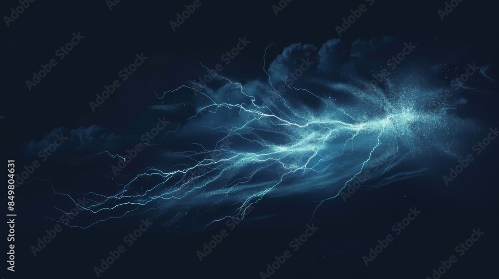 Digitally created scene of electricity storm with glowing blue lightning and cloud formations Digitally created scene of electricity storm with glowing blue lightning and cloud formations