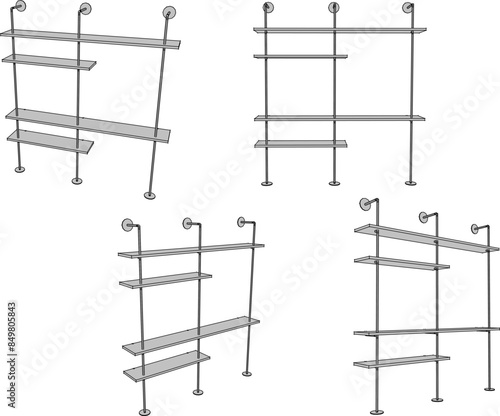 Vector illustration sketch of detailed design of modern minimalist bookcase furniture to decorate shop windows