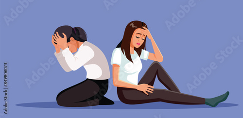 Sad Sisters Fighting with Each Other Vector Cartoon illustration. Emotional girls arguing feeling resentment 
