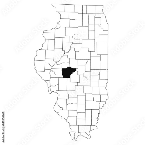 Map of sangamon County in Illinois state on white background. single County map highlighted by black colour on Illinois map. UNITED STATES, US