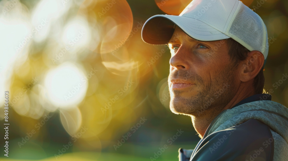 Portrait of a Thoughtful Man in a Cap with Sunlit Bokeh Background Portrait of a Thoughtful Man in a Cap with Sunlit Bokeh Background