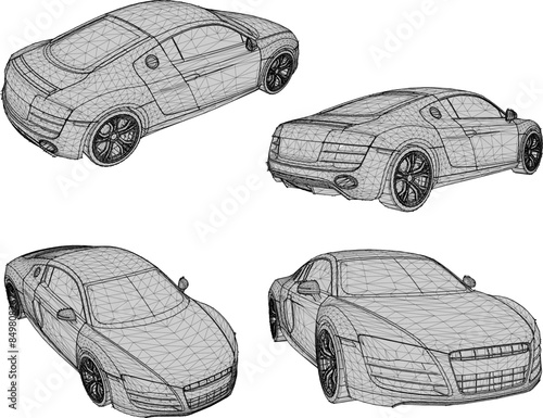 Vector illustration sketch of detailed design drawing of flat sports racing car for rich people