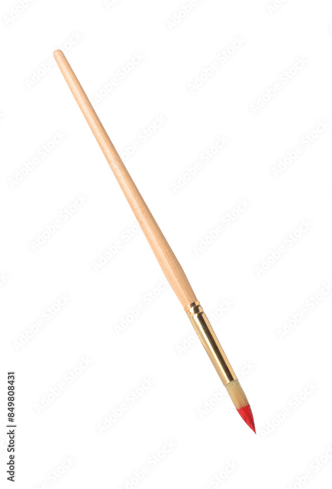 Wooden brush with red paint isolated on white Wooden brush with red paint isolated on white