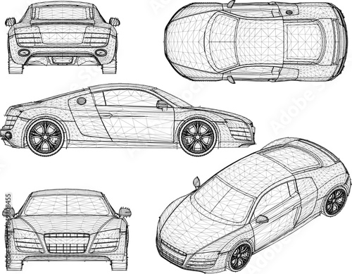 Vector illustration sketch of detailed design drawing of flat sports racing car for rich people