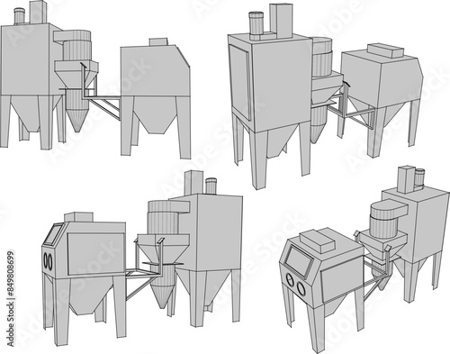 Vector illustration sketch of detailed design drawing of stone crushing machine for road paving industry 