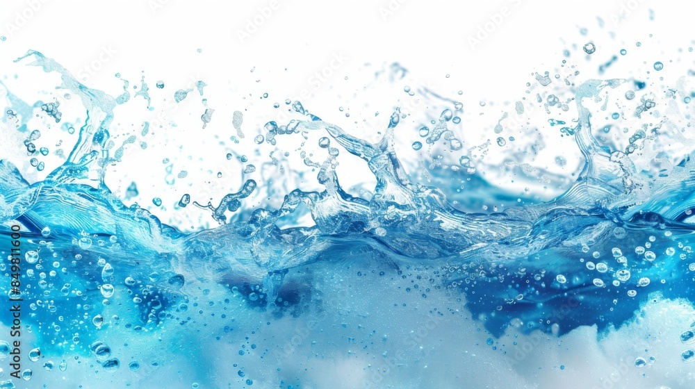Exciting image of a turbulent splash of water with dispersed air bubbles, symbolizing action and life Exciting image of a turbulent splash of water with dispersed air bubbles, symbolizing action and life