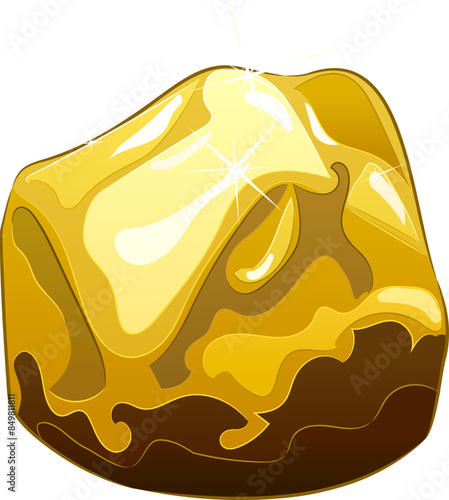 Large natural gold nugget. 
Vector illustration of a gold nugget with a natural uneven shape and a shiny surface. Mining, investment in precious metals, jewelry, geological research. 