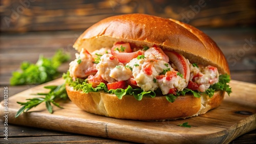 Delicious lobster roll sandwich with buttered bun and fresh lobster meat, seafood, sandwich, lobster, roll, butter, bun photo