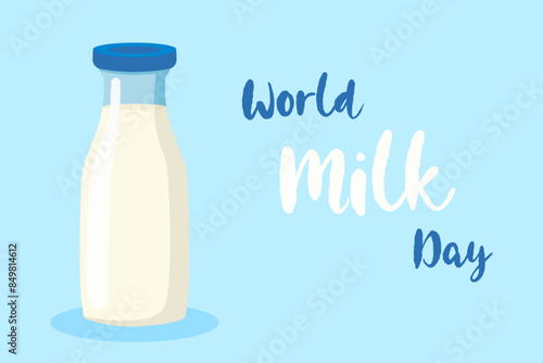 World milk day poster. Bottle of milk. Vector illustration in flat style