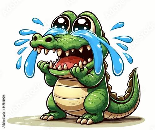 Crocodile tears, English idiom. A crocodile shedding large, exaggerated tears. photo