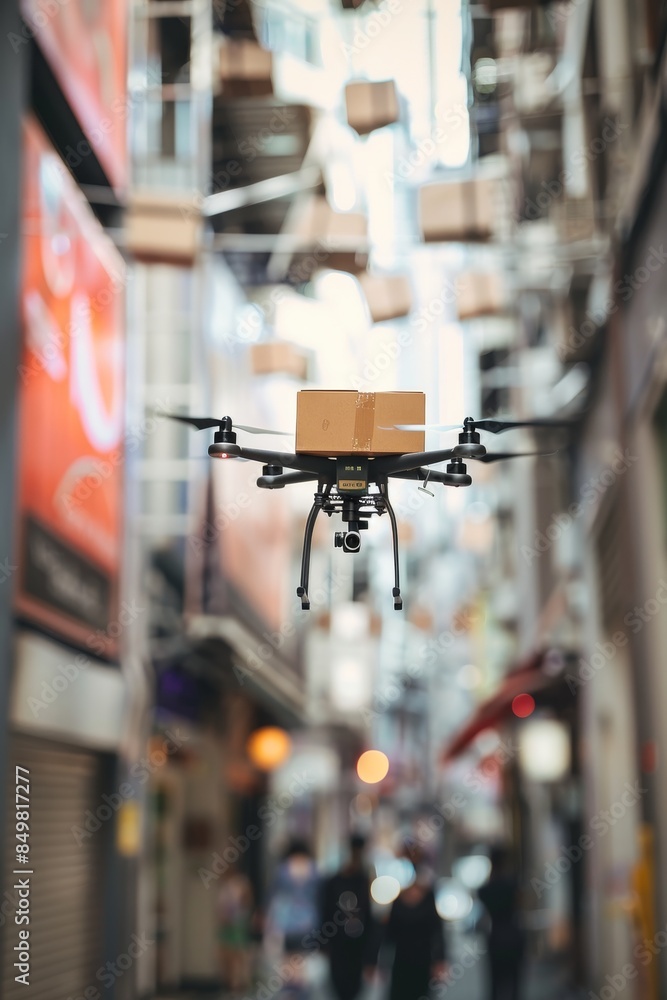 Obraz premium Futuristic Delivery: Autonomous Drone in Smart Logistics System