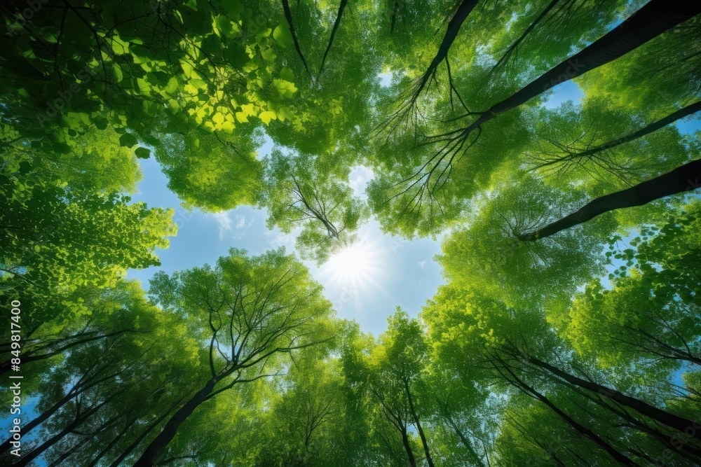 Fototapeta premium Forest green sky landscape.