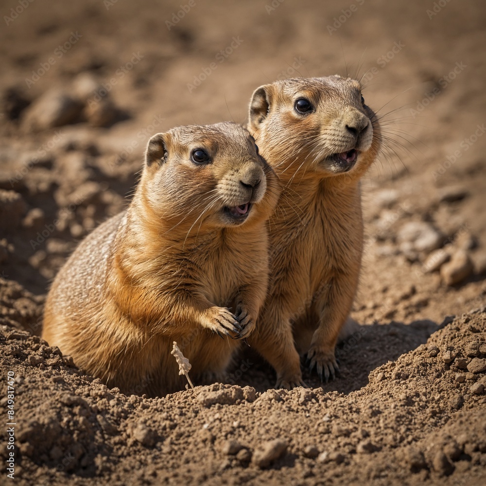 A playful scene of prairie dogs popping out of their burrows. A playful scene of prairie dogs popping out of their burrows.