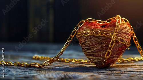 Golden chains wrapped around a heart, Symbolizing the burden of financial worry photo