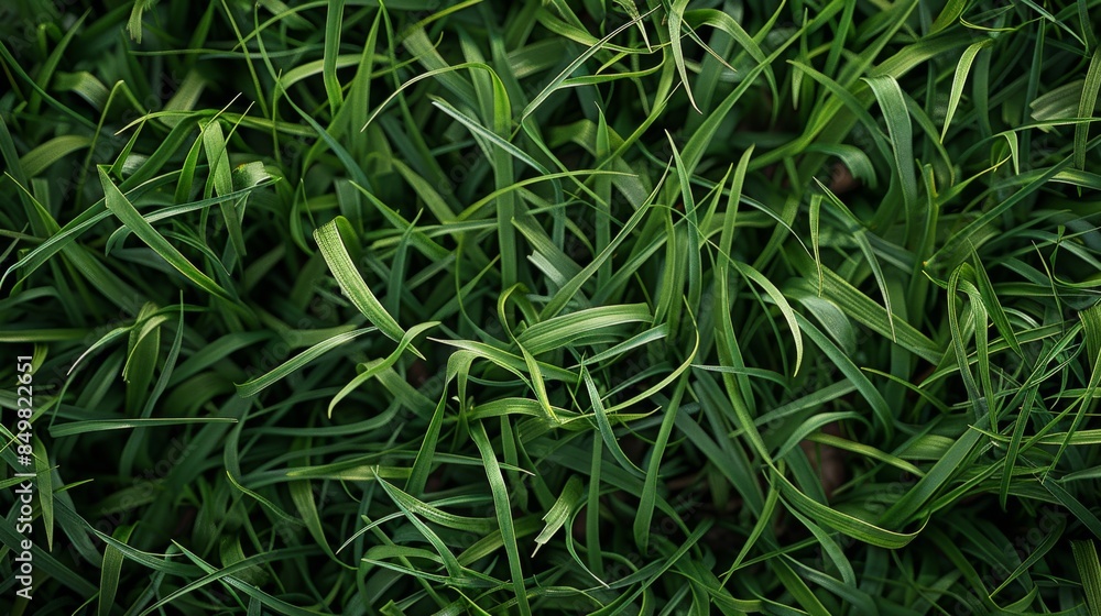 Obraz premium Close-up photo of green grass brings focus to the texture and vibrancy of the blades, evoking a feeling of freshness