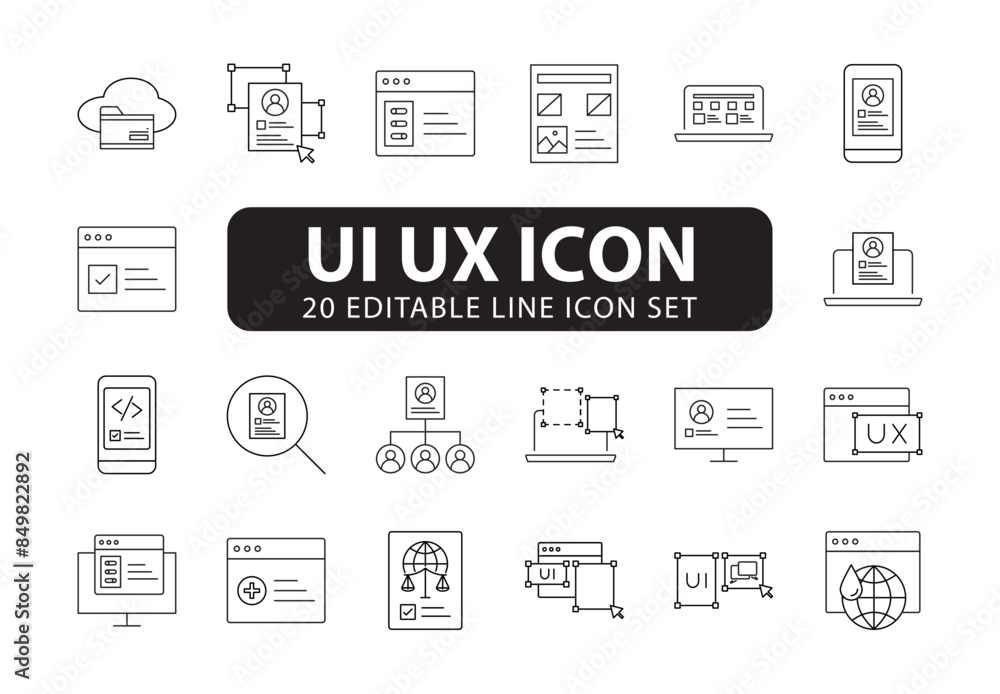 Set of UI UX concept icons. Interface ui, ux web icons in line style. user interface, ux design, ui elements, web icons, line style icons, user experience, flat design, minimal icons, Set of UI UX concept icons. Interface ui, ux web icons in line style. user interface, ux design, ui elements, web icons, line style icons, user experience, flat design, minimal icons,