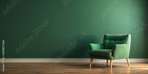 Green armchair in living room with empty dark green wall, armchair, living room, green, interior design © guntapong