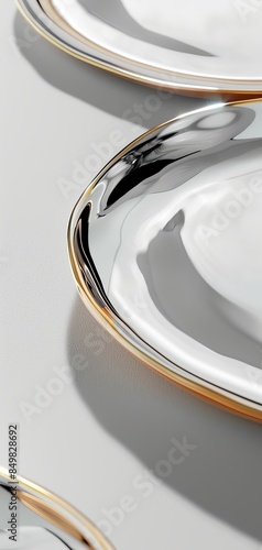 Closeup of elegant curved silver and gold edged plates photo