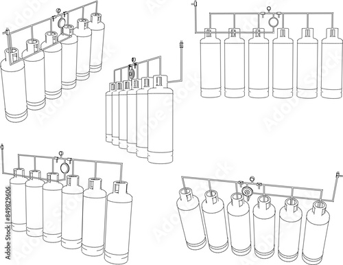 Vector illustration sketch of LPG gas detailed design drawing with pipe for small industry