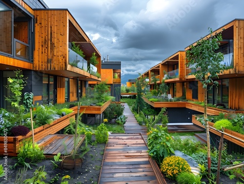 Tranquil Sustainable Community Living with Shared Green Spaces and Renewable Energy photo