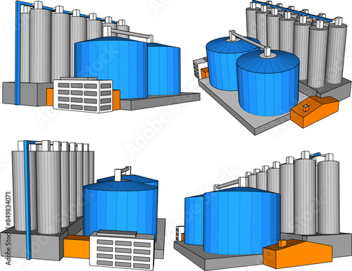 Vector illustration sketch of oil refinery storage tank design drawing for large industrial plants 
