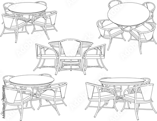 Vector illustration sketch of rattan chair furniture design drawing in dining room for sitting
