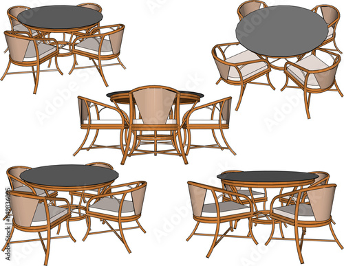 Vector illustration sketch of rattan chair furniture design drawing in dining room for sitting