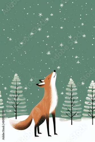 Christmas a fox singing christmas song colourful christmas cloth animal mammal snowflake. photo