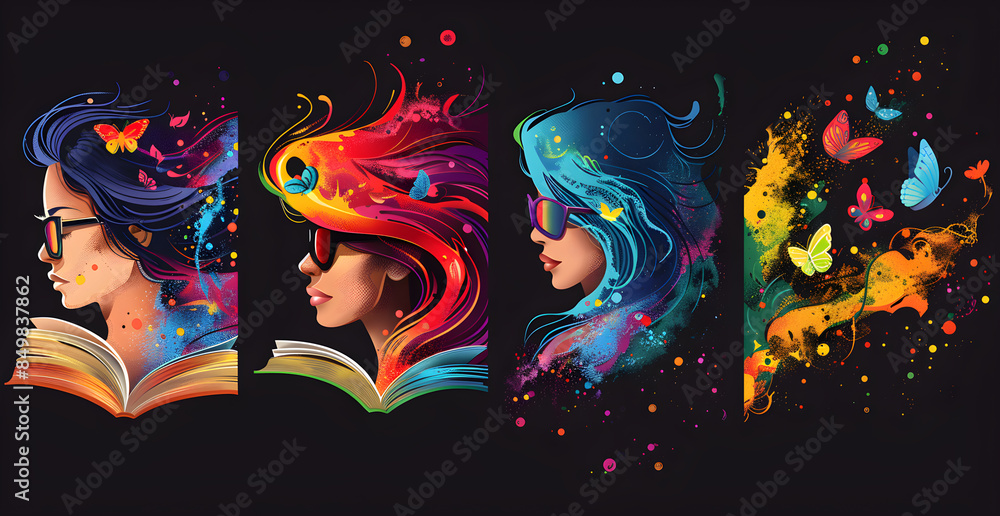 Four women with colorful hair and butterfly wings