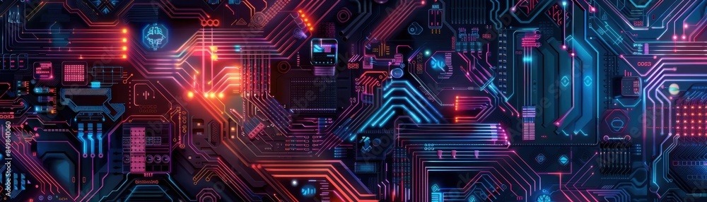 A colorful image of electronic components with a futuristic vibe A colorful image of electronic components with a futuristic vibe