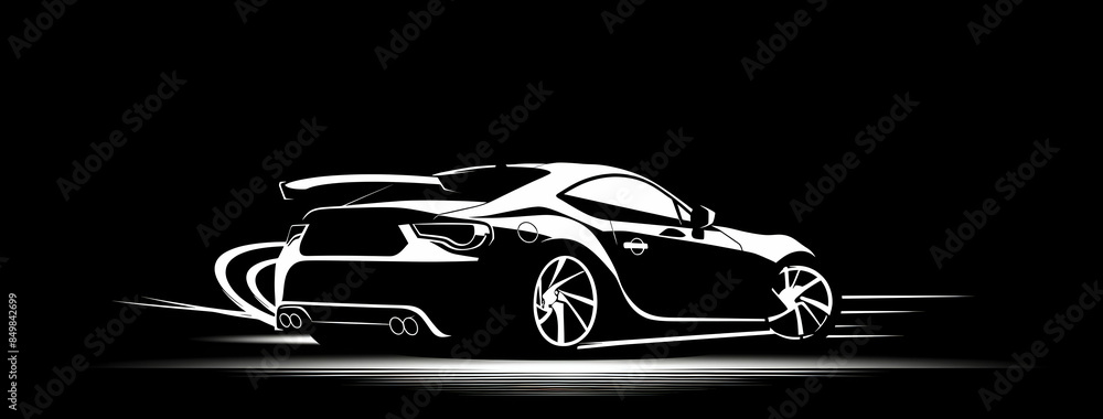 Fototapeta premium A sleek, black sports car in a dramatic silhouette.