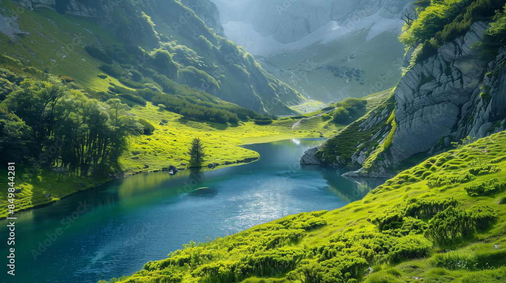 beautiful green landscape by a blue river relaxing wallpaper, background beautiful green landscape by a blue river relaxing wallpaper, background