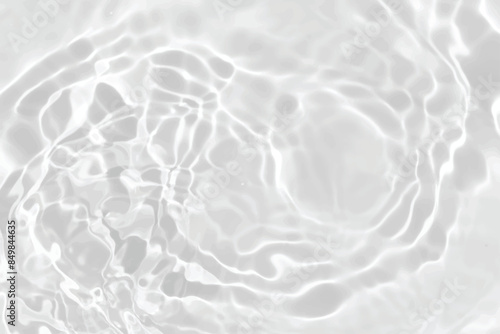 White water with ripples on the surface. Defocus blurred transparent white colored clear calm water surface texture with splashes and bubbles. Water waves with shining pattern texture background.