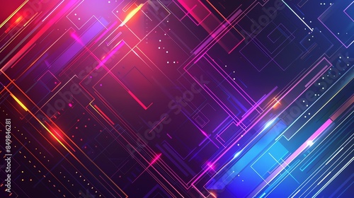 Abstract hitech geometric design with luminous accents, digital background, neon colors