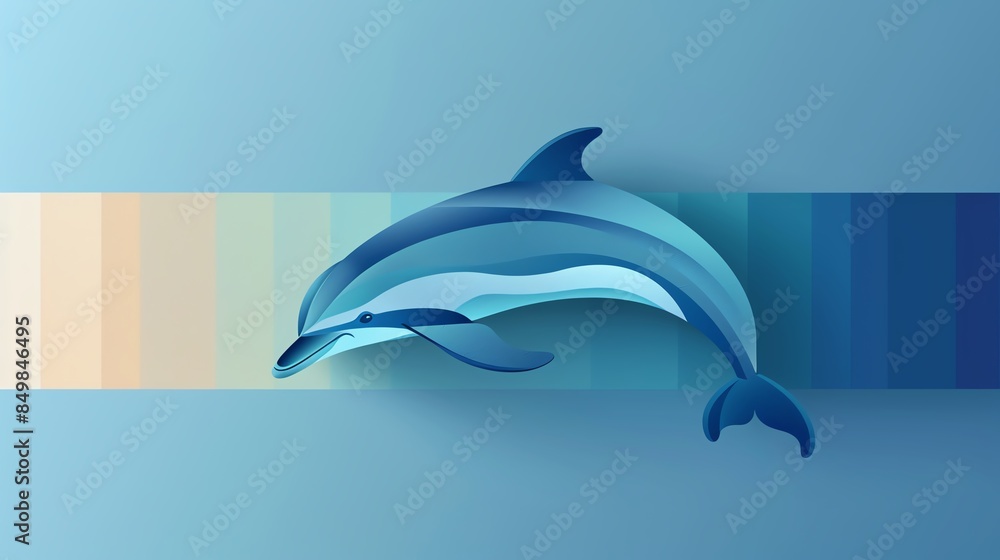 Fototapeta premium Dolphin jumping flat design side view ocean theme water color Complementary Color Scheme